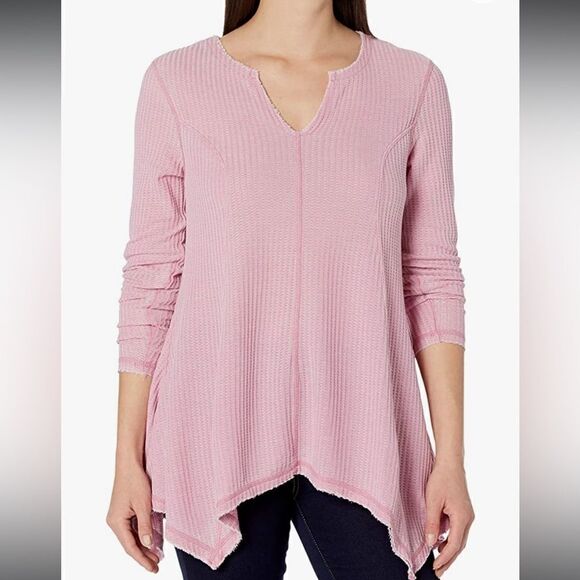 ❤️Last Chance Seven7 Pink Cotton Blend Handkerchief Hem Waffle Top size L - Picture 1 of 10